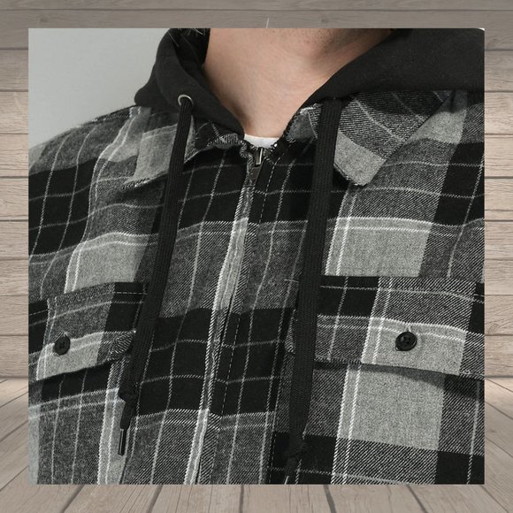 Empyre Chancer Grey & Black Hooded Flannel Shirt - Picture 3 of 4